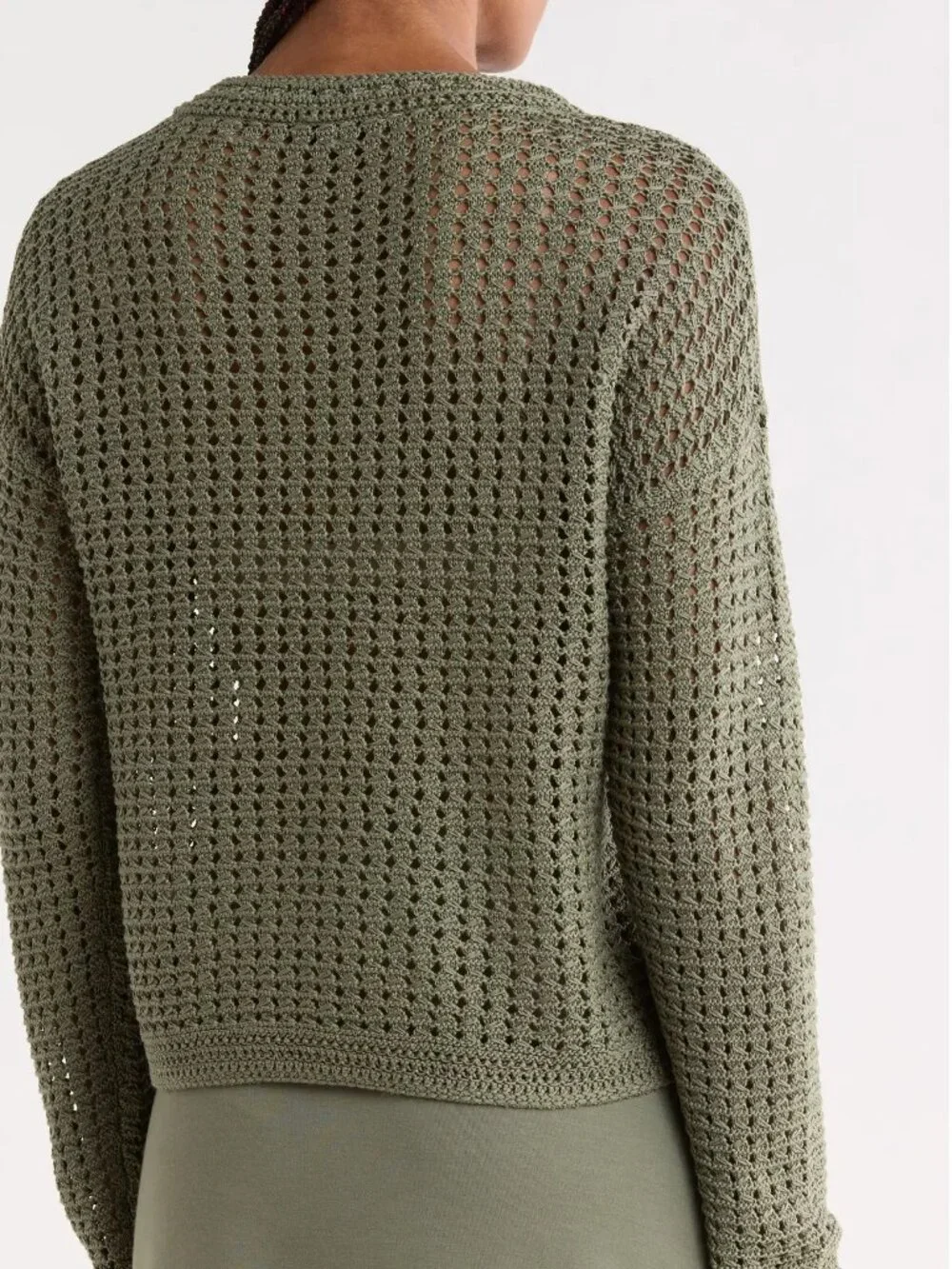 VINCE Crochet Cotton Crewneck Sweater Sea Fern Size L NWT $348